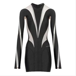 Mugler Black and White Bodycon Long Sleeve Dress
